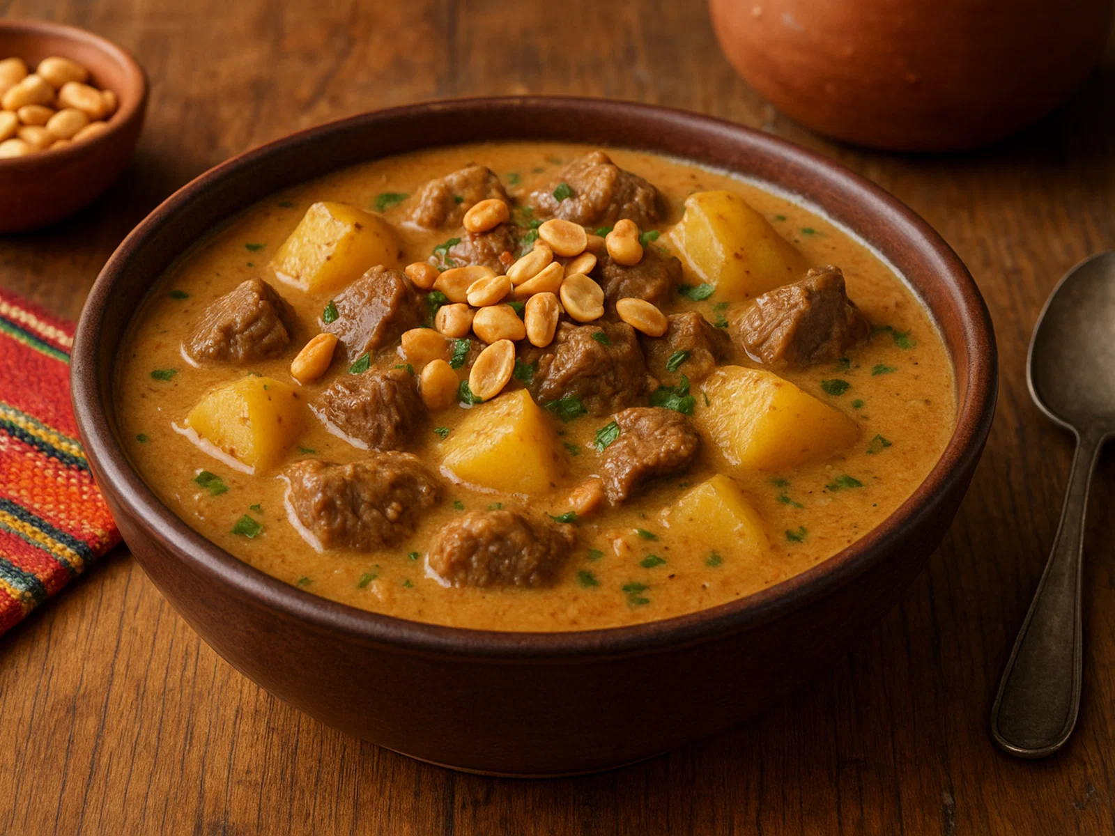 Cariucho – bolivianischer Eintopf mit Rindfleisch, Kartoffeln und Erdnusssauce