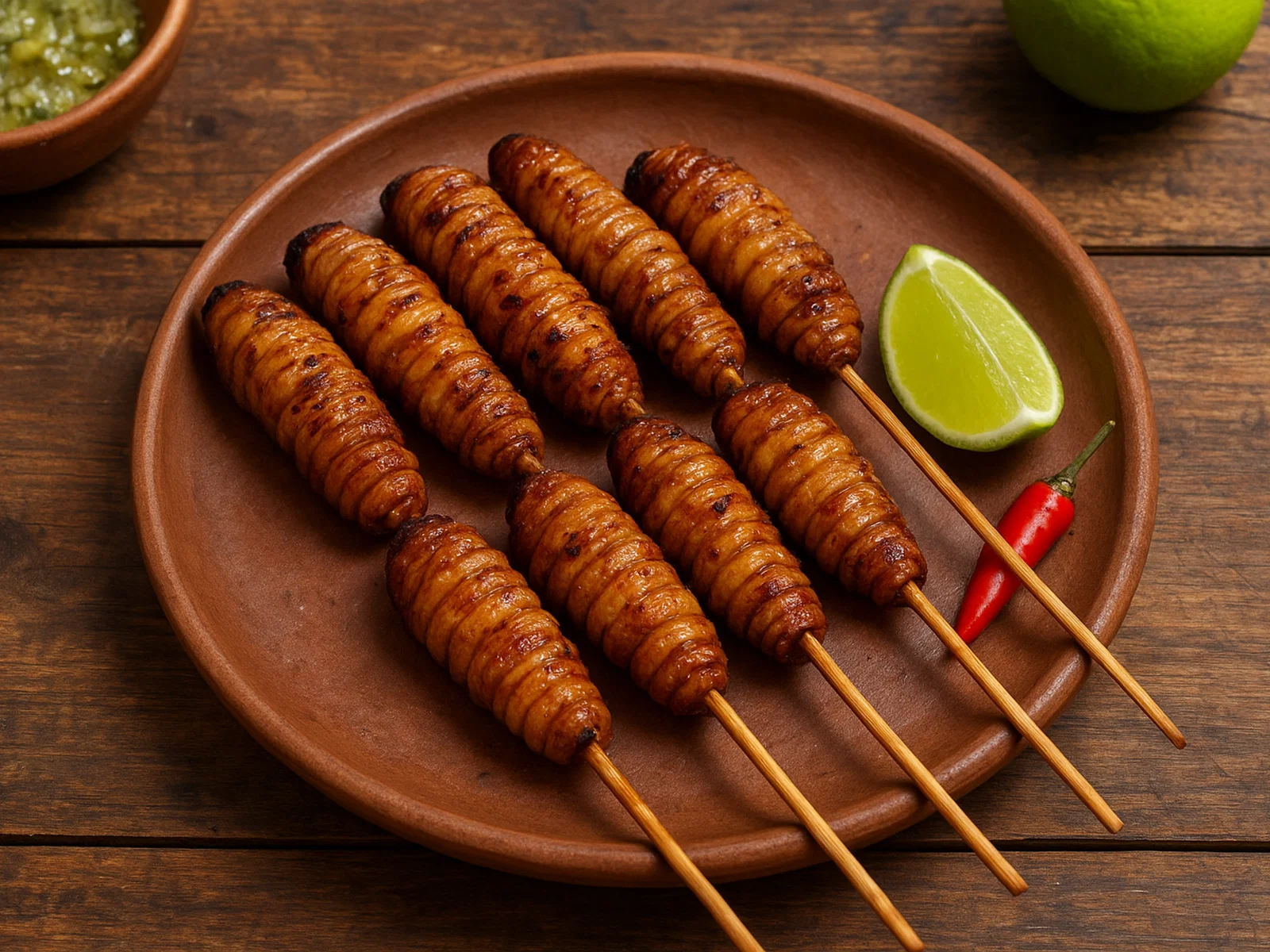 Chontacuro asado – gegrillte Palmwürmer am Spieß