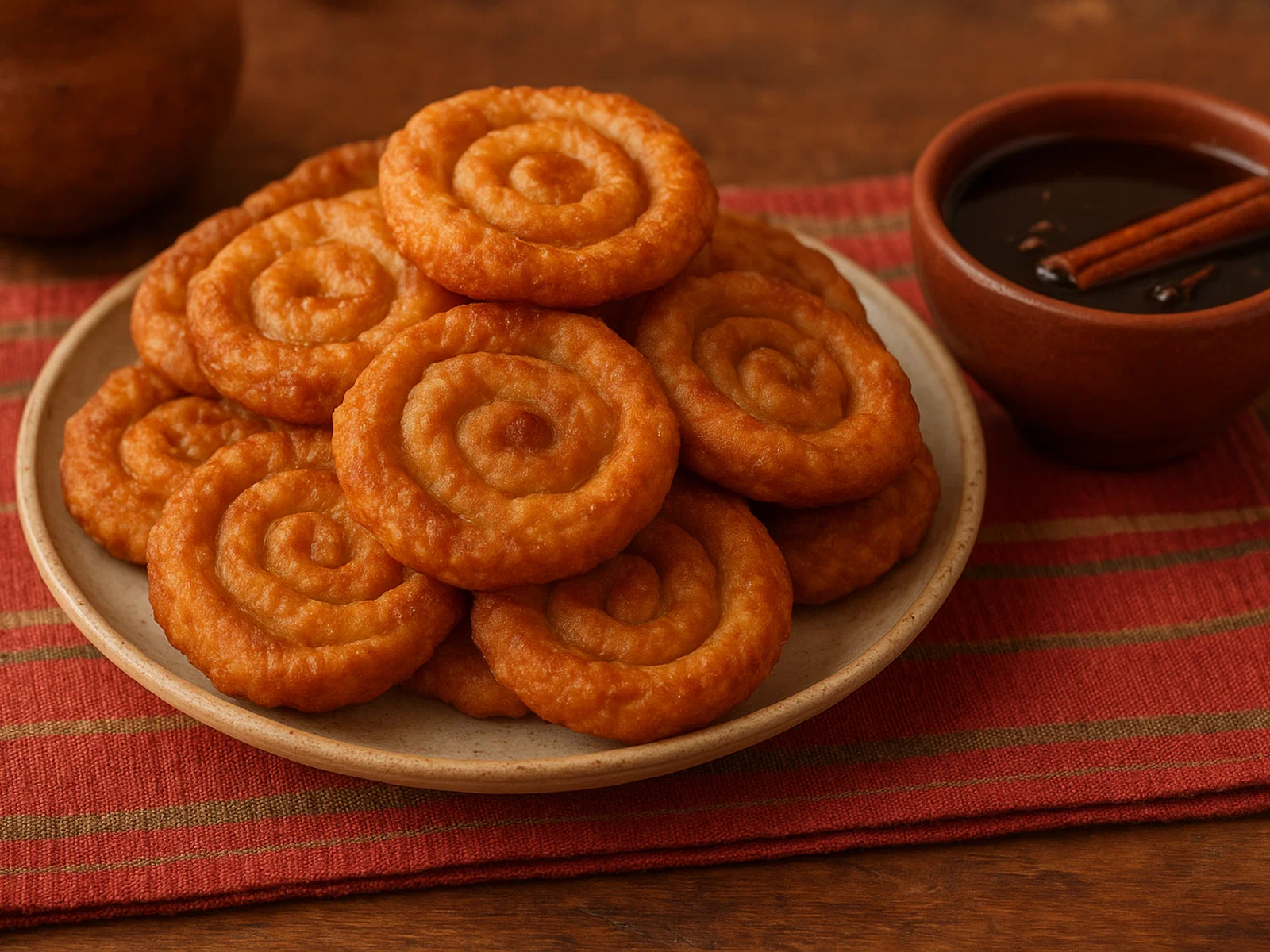 Pristiños – knuspriges ecuadorianisches Spiralgebäck mit Panela-Sirup