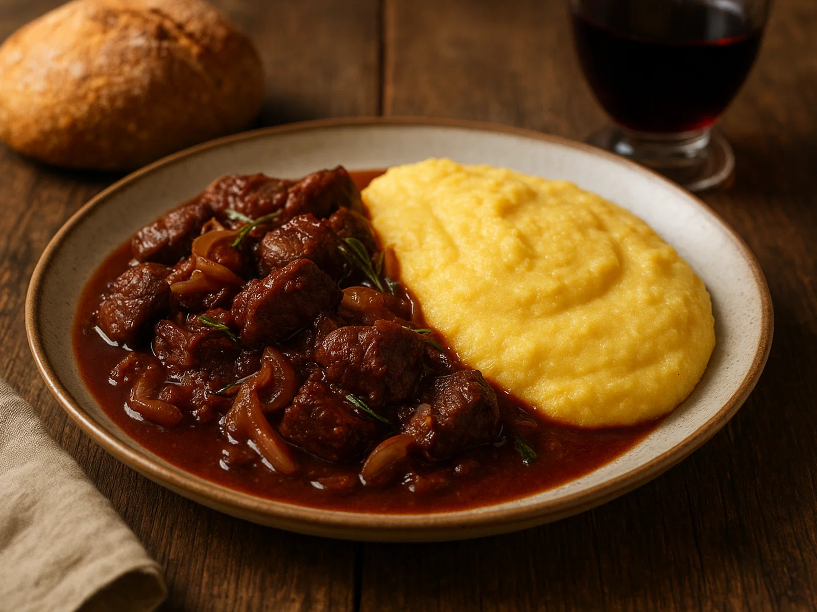 Carbonada valdostana mit cremiger Polenta