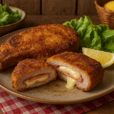 Costolette alla valdostana (Gefülltes Kalbskotelett mit Fontina und Schinken)