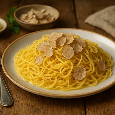 Tajarin al tartufo (Feine piemontesische Eiernudeln mit weißem Trüffel)