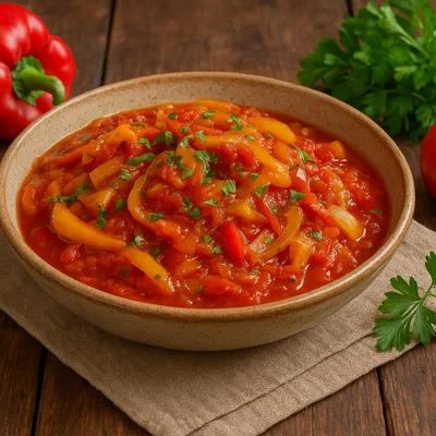 Peperonata piemontese – Geschmorte Paprika mit Tomaten und Zwiebeln