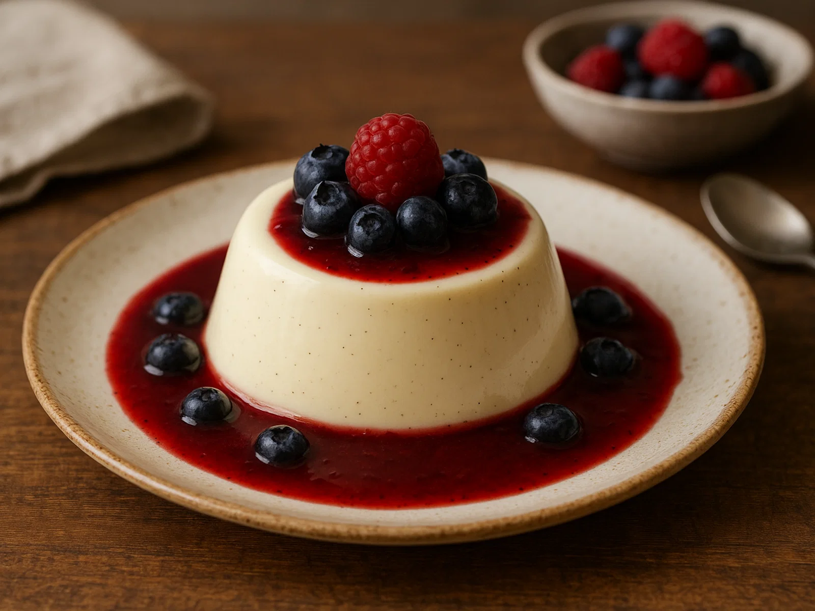 Klassische Panna Cotta mit Beerensauce
