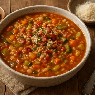 Minestrone alla milanese mit Reis und Speck
