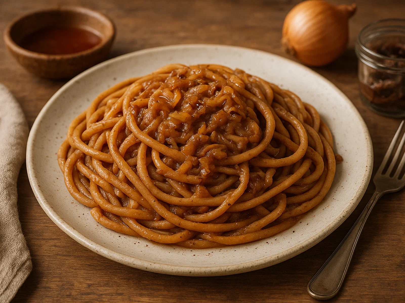 Bigoli in salsa – Vollkorn-Bigoli mit Zwiebel-Sardellen-Sauce