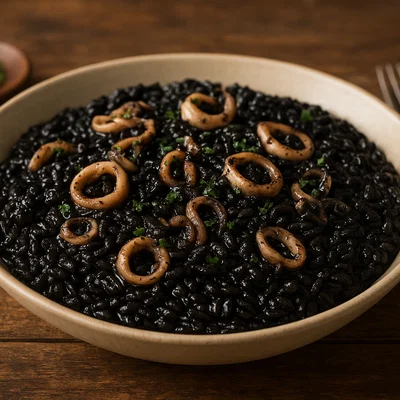 Risotto al nero di seppia (Schwarzes Tintenfisch-Risotto)