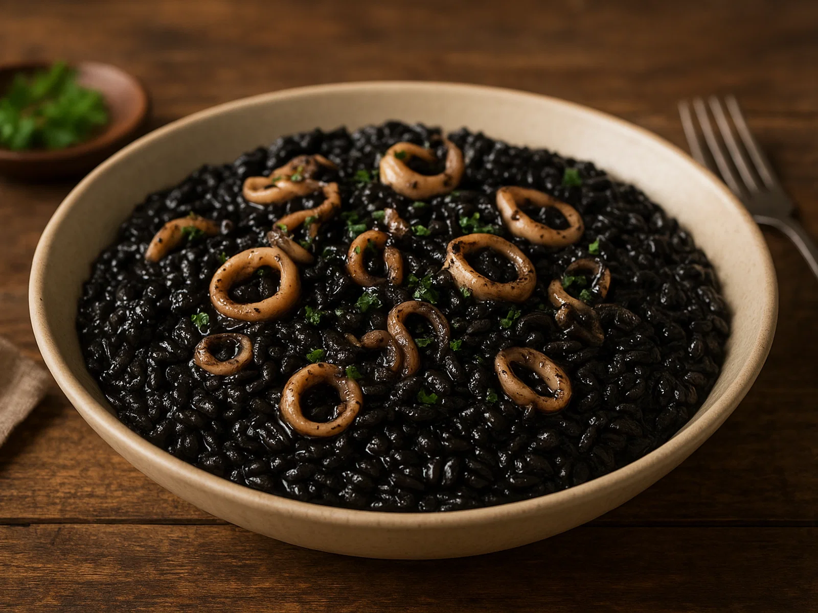 Risotto al nero di seppia (Schwarzes Tintenfisch-Risotto)