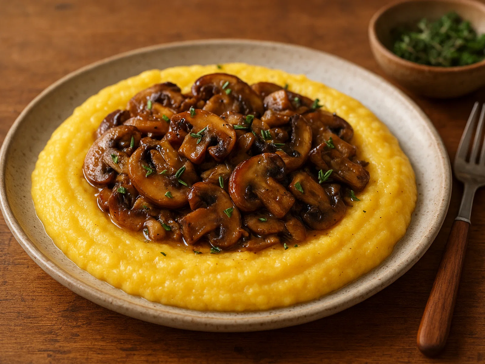 Polenta e Funghi – Cremige Polenta mit geschmorten Pilzen