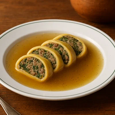 Strucolo in brodo – Gefüllte Teigrolle in Brühe
