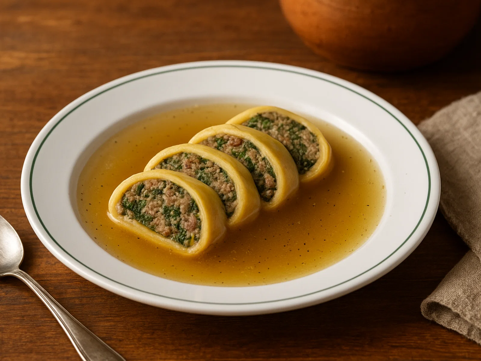 Strucolo in brodo – Gefüllte Teigrolle in Brühe