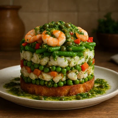 Cappon magro – geschichteter ligurischer Fisch-Gemüse-Salat