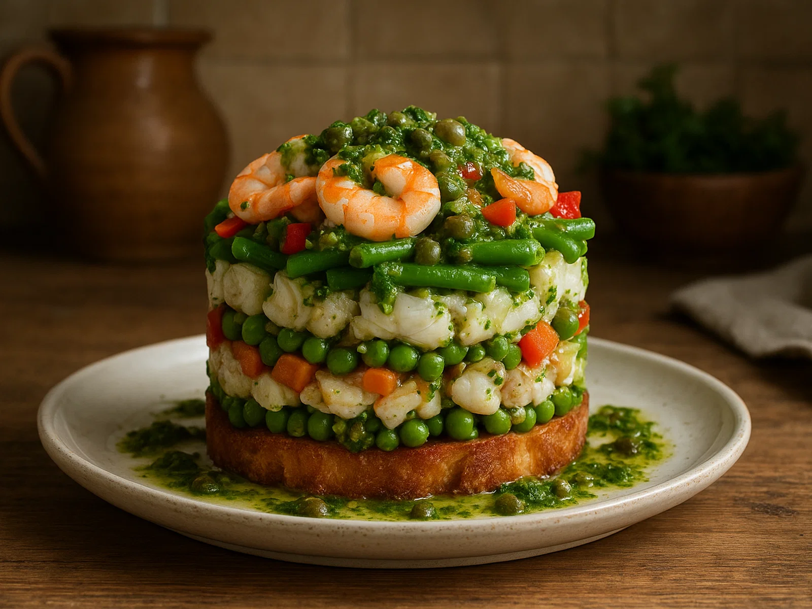 Cappon magro – geschichteter ligurischer Fisch-Gemüse-Salat
