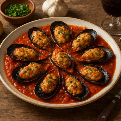 Muscoli ripieni – gefüllte Miesmuscheln in Tomatensauce