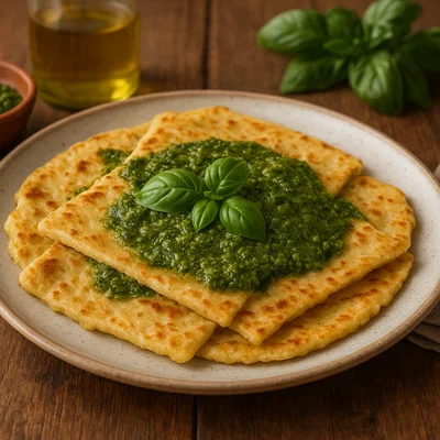 Testaroli con Pesto (antike Fladen-Pasta)