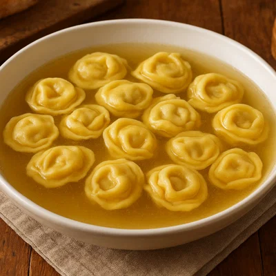 Tortellini in brodo (Tortellini in Kapaunbrühe)