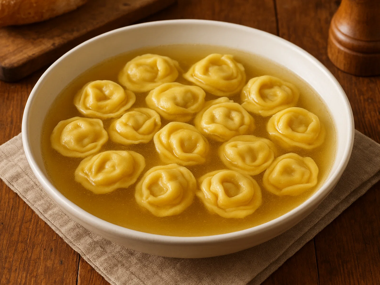 Tortellini in brodo (Tortellini in Kapaunbrühe)