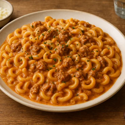 Gramigna con Salsiccia – geringelte Pasta mit Wurst-Sahne-Sauce