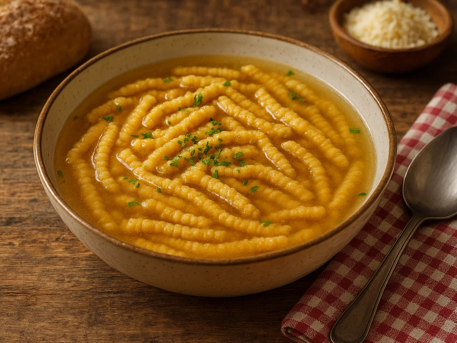 Passatelli in brodo – Italienische Brotsuppe mit Parmesan-Nudeln