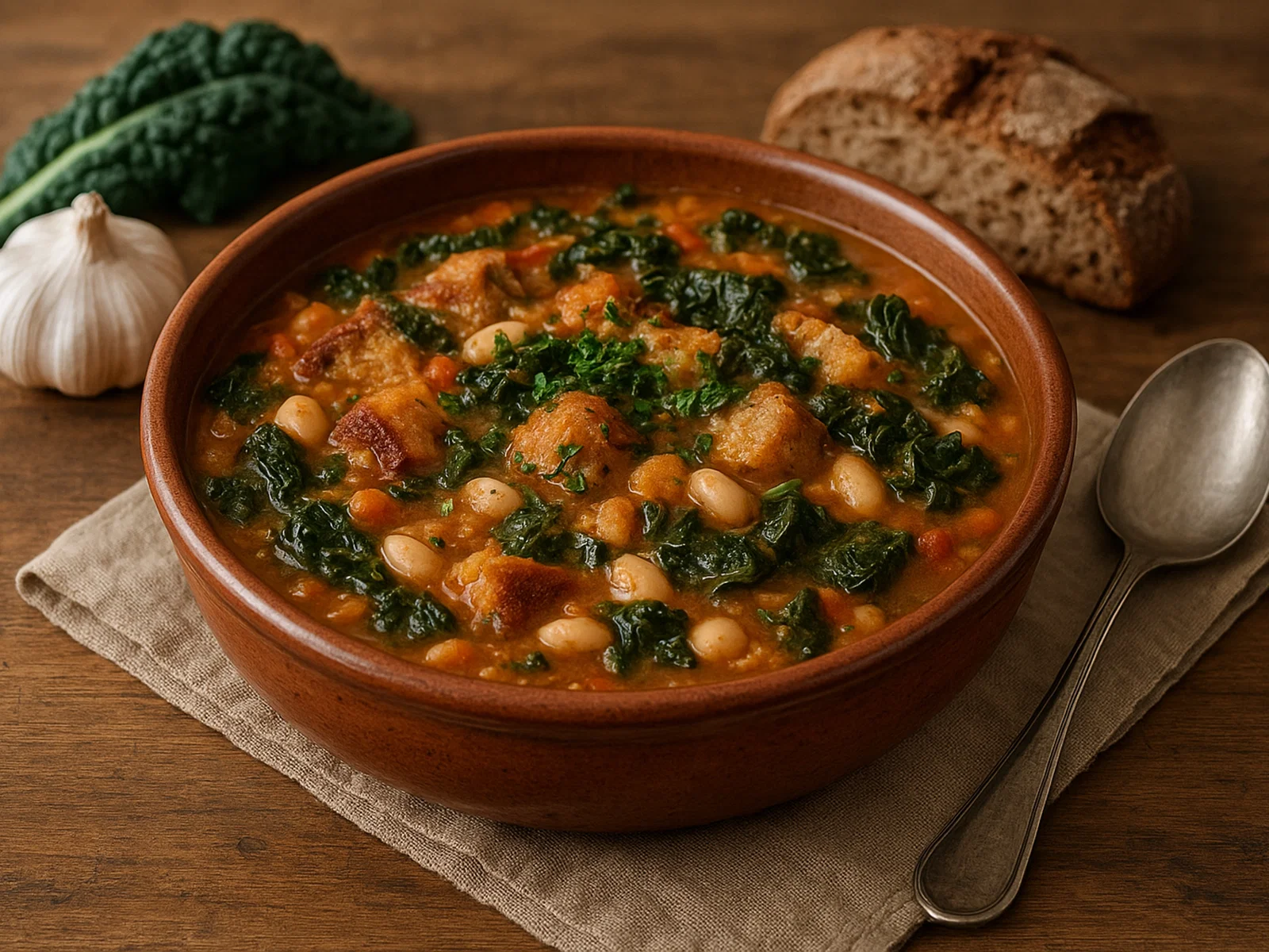 Toskanische Ribollita (Gemüse-Brot-Suppe mit Schwarzkohl)