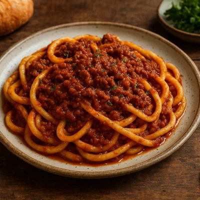Pici al ragù (handgerollte toskanische Nudeln mit Fleischragout)