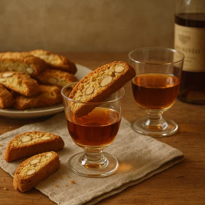Vin Santo mit Cantucci (klassischer italienischer Dessertabschluss)