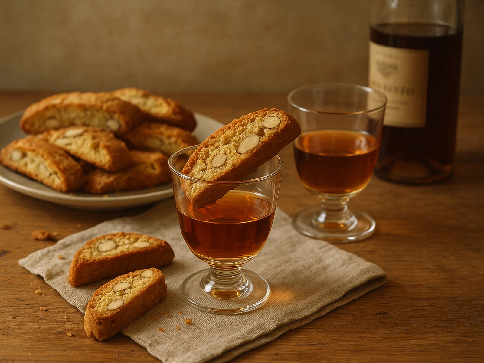 Vin Santo mit Cantucci (klassischer italienischer Dessertabschluss)
