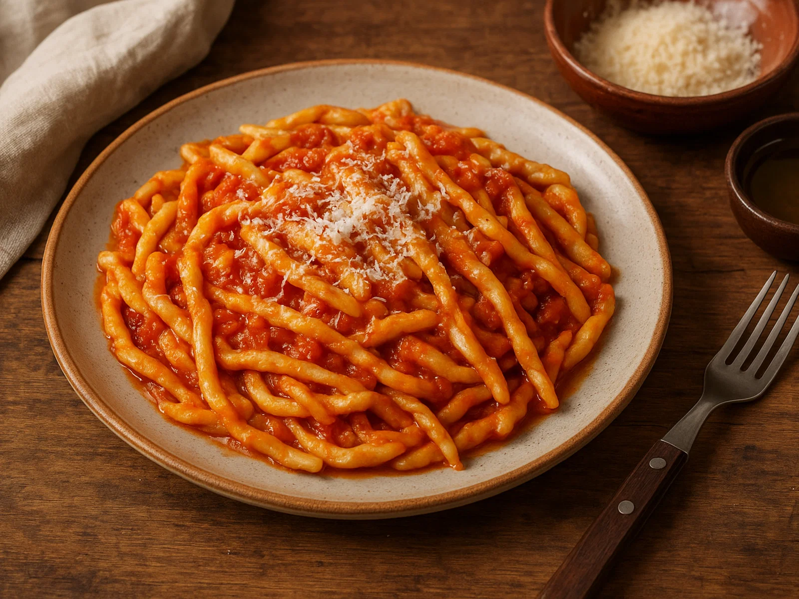 Strozzapreti umbri – gedrehte Nudeln, der „Pfaffenwürger“