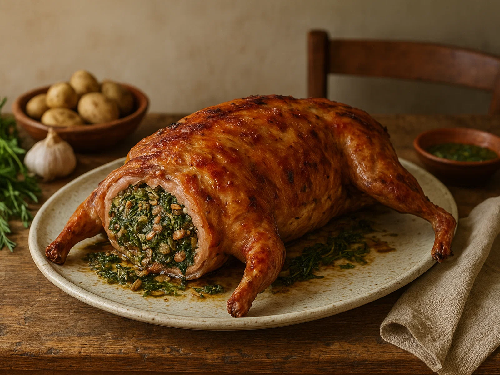 Coniglio in porchetta marchigiano – gefülltes Kaninchen mit Fenchel und Wildkräutern