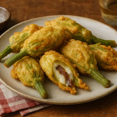 Fiori di zucca fritti mit Mozzarella und Sardellen