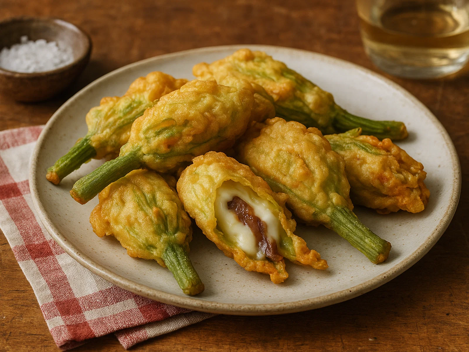 Fiori di zucca fritti mit Mozzarella und Sardellen