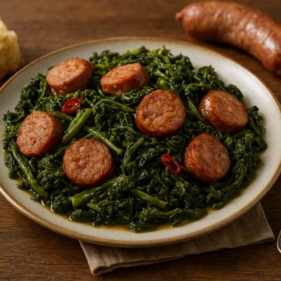 Friarielli e Salsiccia – Stängelkohl mit grober Bratwurst