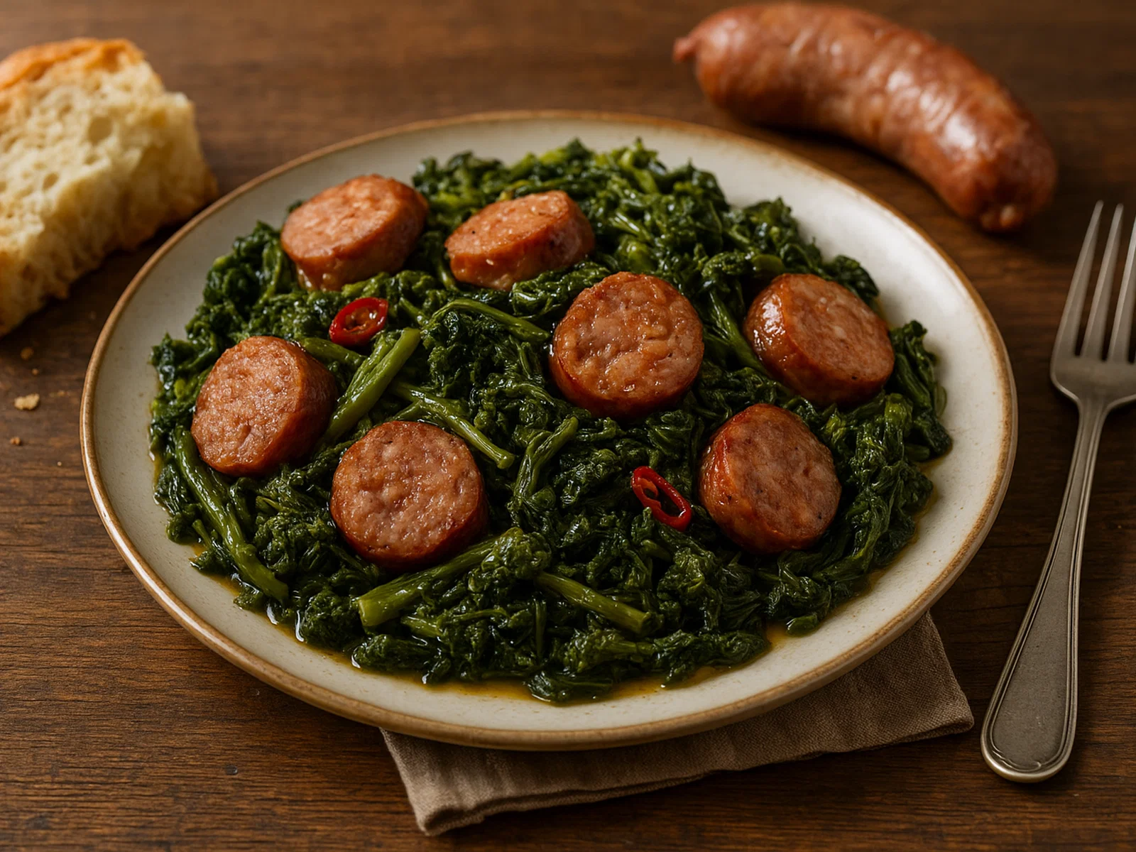 Friarielli e Salsiccia – Stängelkohl mit grober Bratwurst