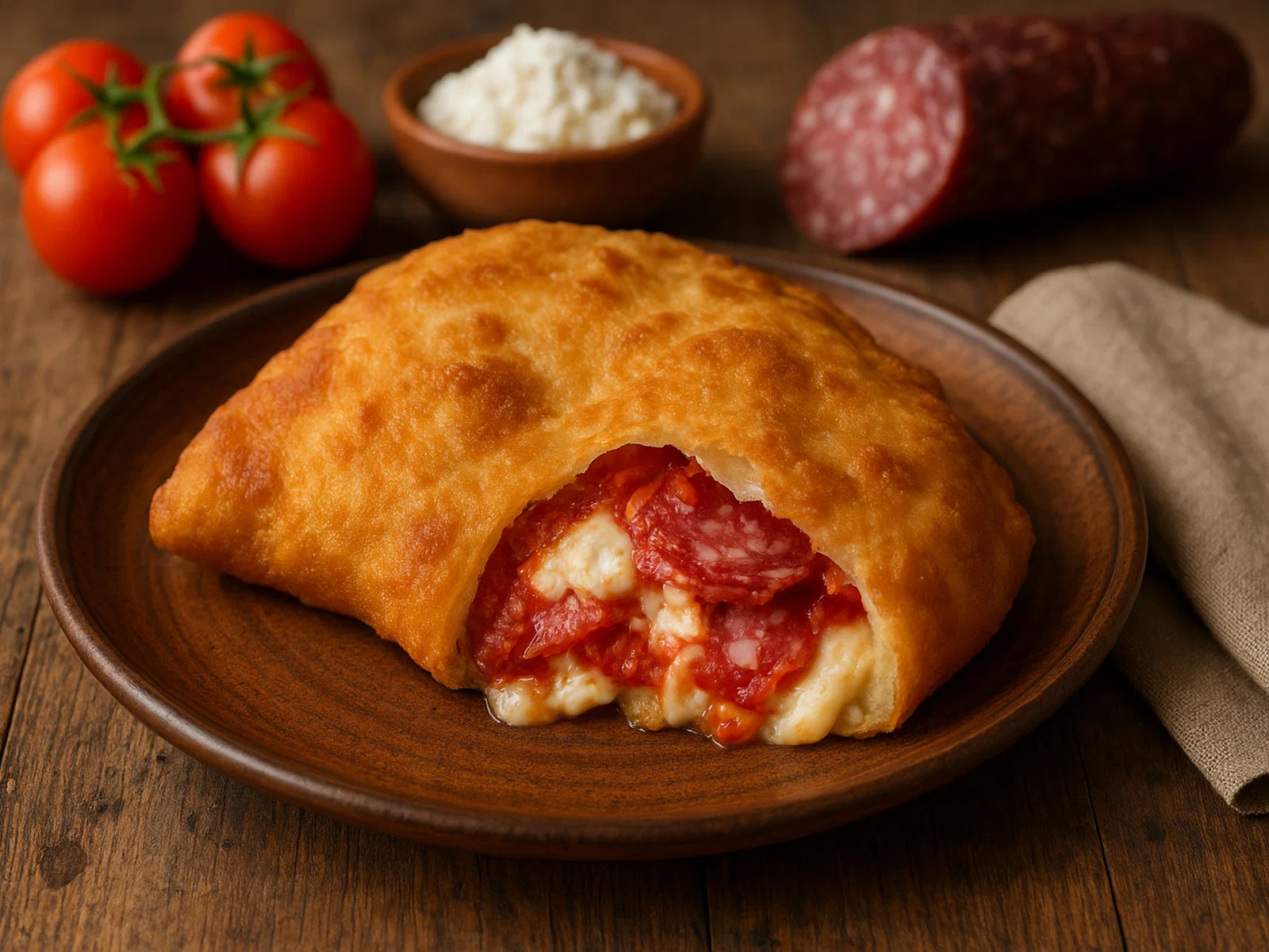 Calzone fritto napoletano (frittierte gefüllte Teigtasche)