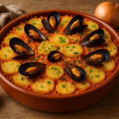 Tiella di riso, patate e cozze – apulischer Reis-Kartoffel-Muschel-Auflauf