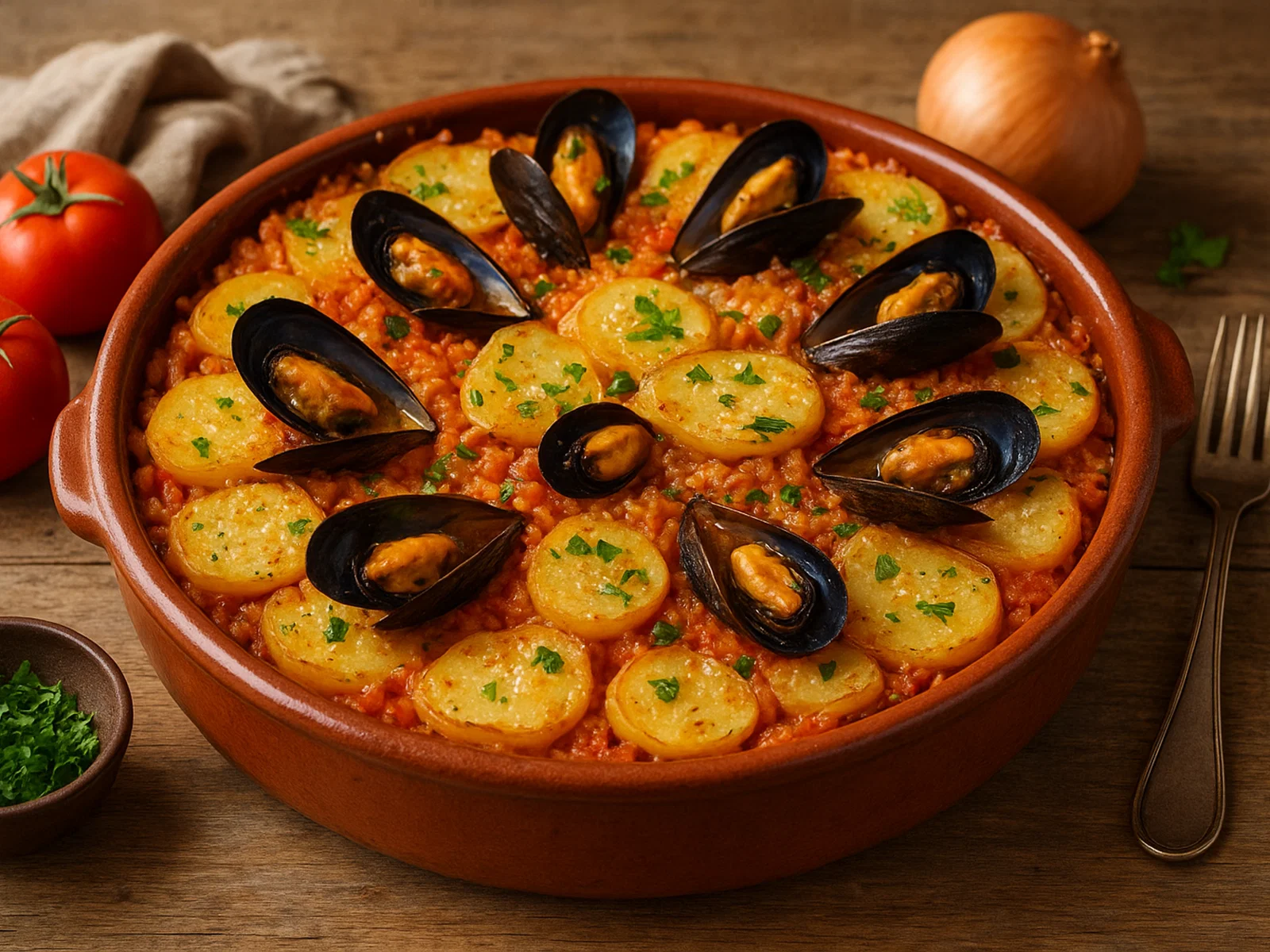 Tiella di riso, patate e cozze – apulischer Reis-Kartoffel-Muschel-Auflauf