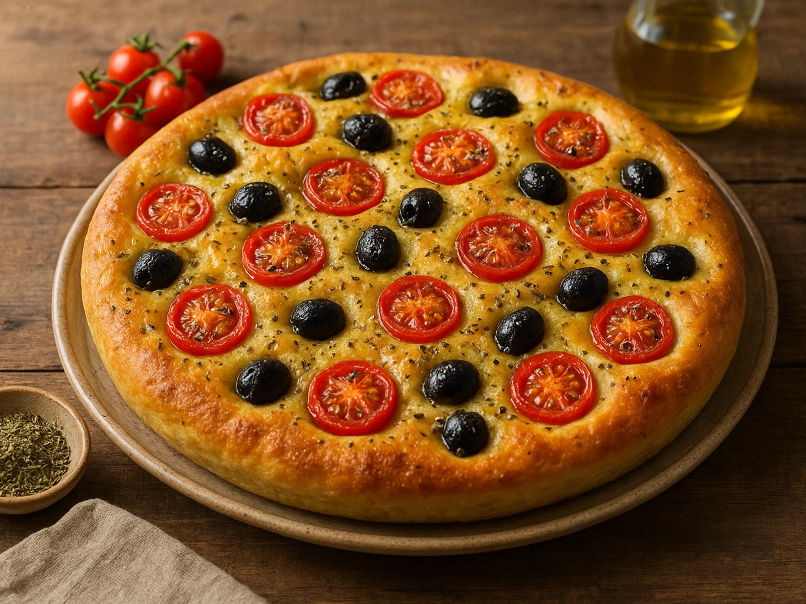 Focaccia barese – saftige Kartoffel-Focaccia mit Tomaten und Oliven