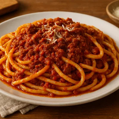 Troccoli al ragù (dicke Nudeln mit Fleischragout)