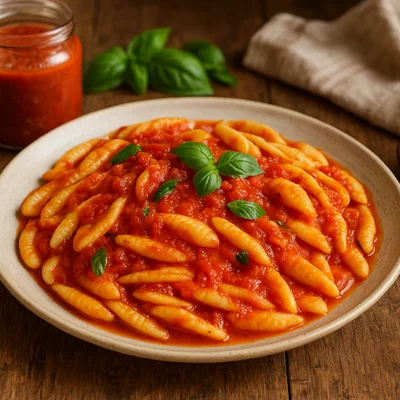 Strascinati al sugo (gezogene Pasta mit Tomatensauce)