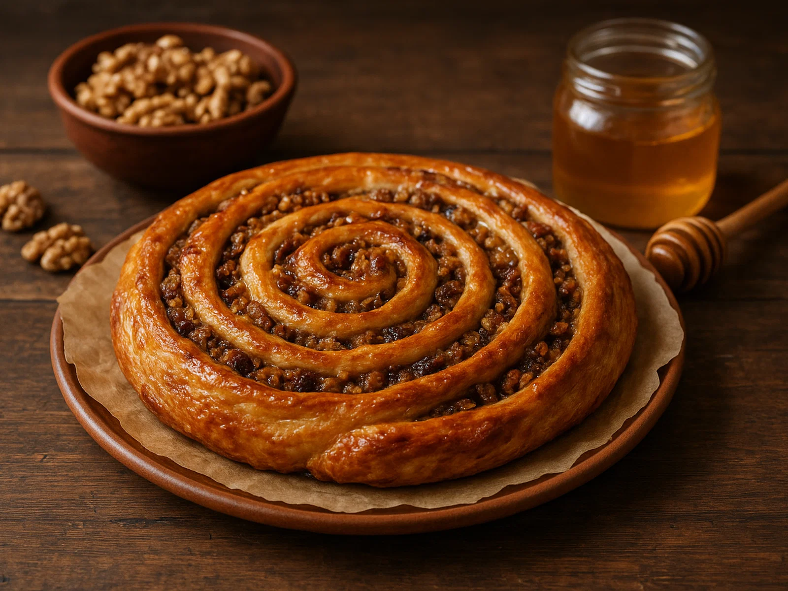 Pitta ’mpigliata – Kalabresisches Weihnachts-Spiralgebäck mit Nüssen und Honig
