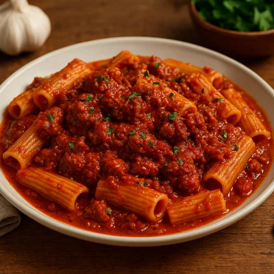 Rigatoni al sugo di carne calabrese