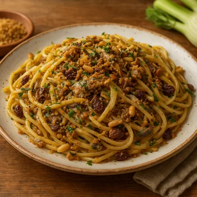 Pasta con le sarde – Sizilianische Pasta mit Sardinen, Fenchel, Rosinen und Pinienkernen