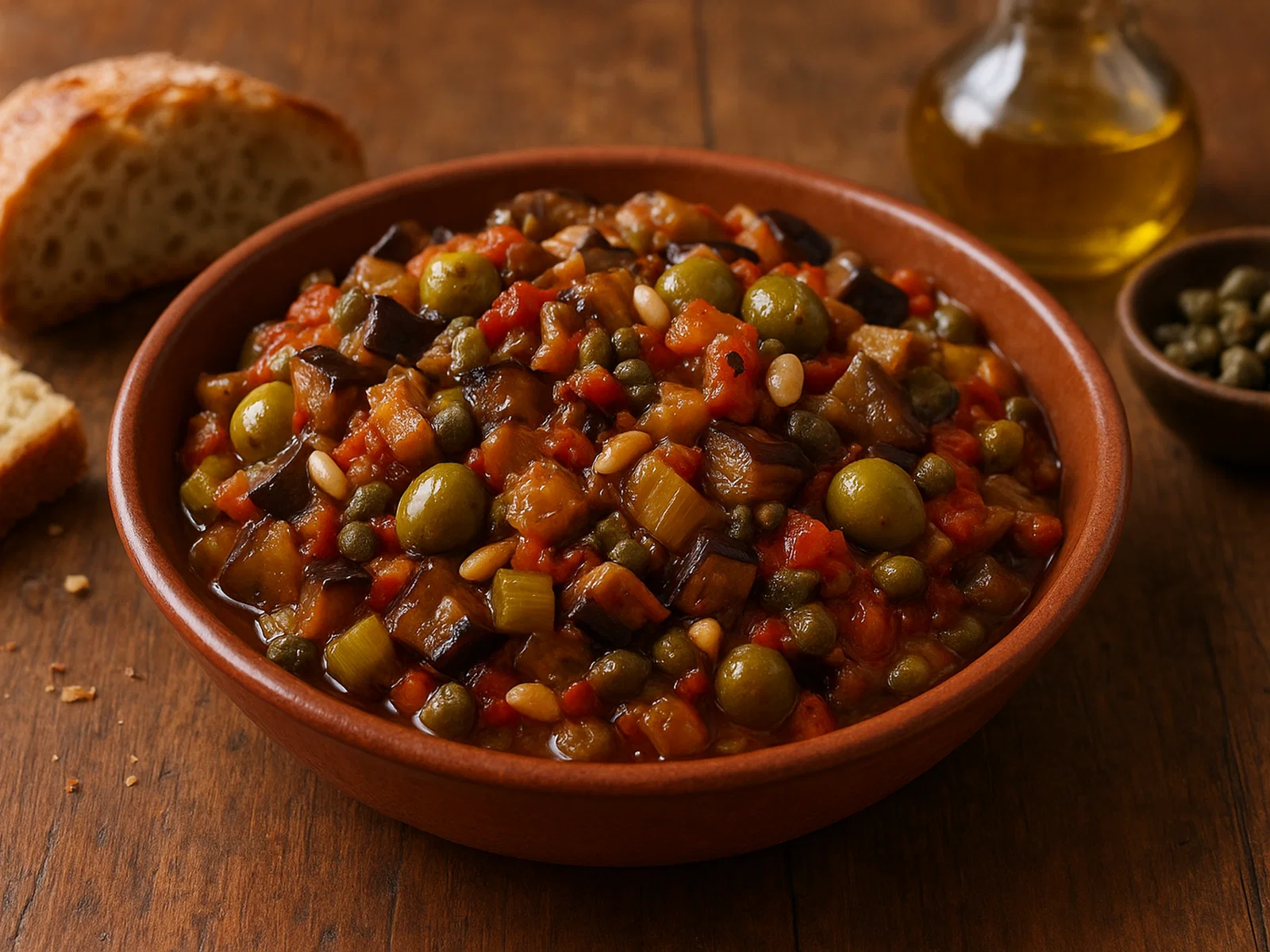 Caponata siciliana – süßsauer geschmortes Auberginengemüse