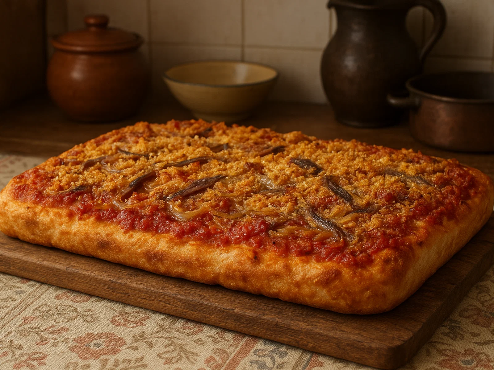 Sfincione palermitano (Sizilianische Blechpizza)