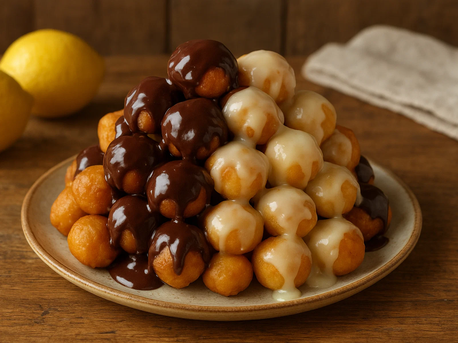 Pignolata – frittiertes Weihnachtsgebäck mit Schoko- und Zitronenguss