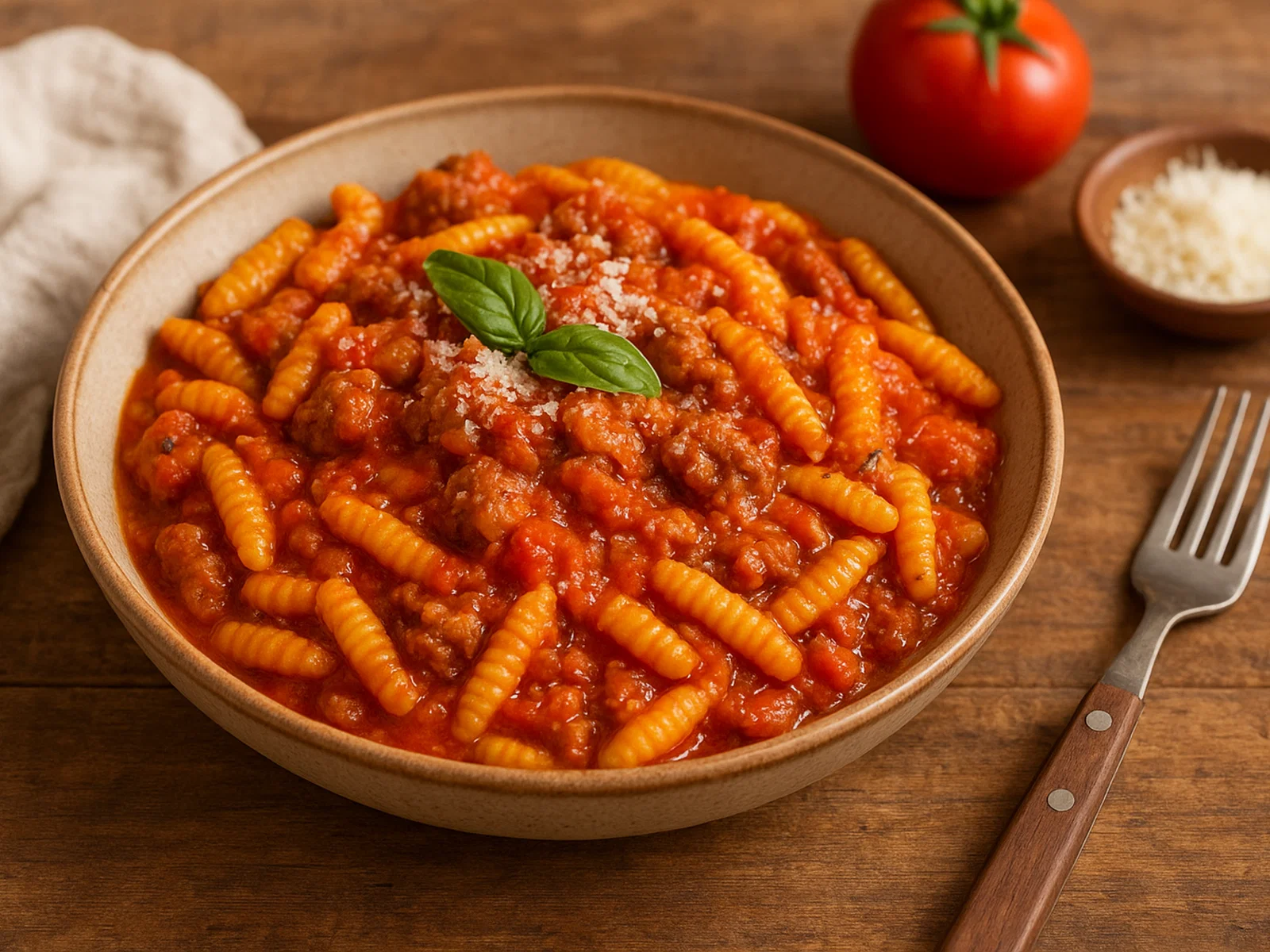 Malloreddus alla campidanese – sardische Safran-Nocken mit Wurst-Tomatensauce