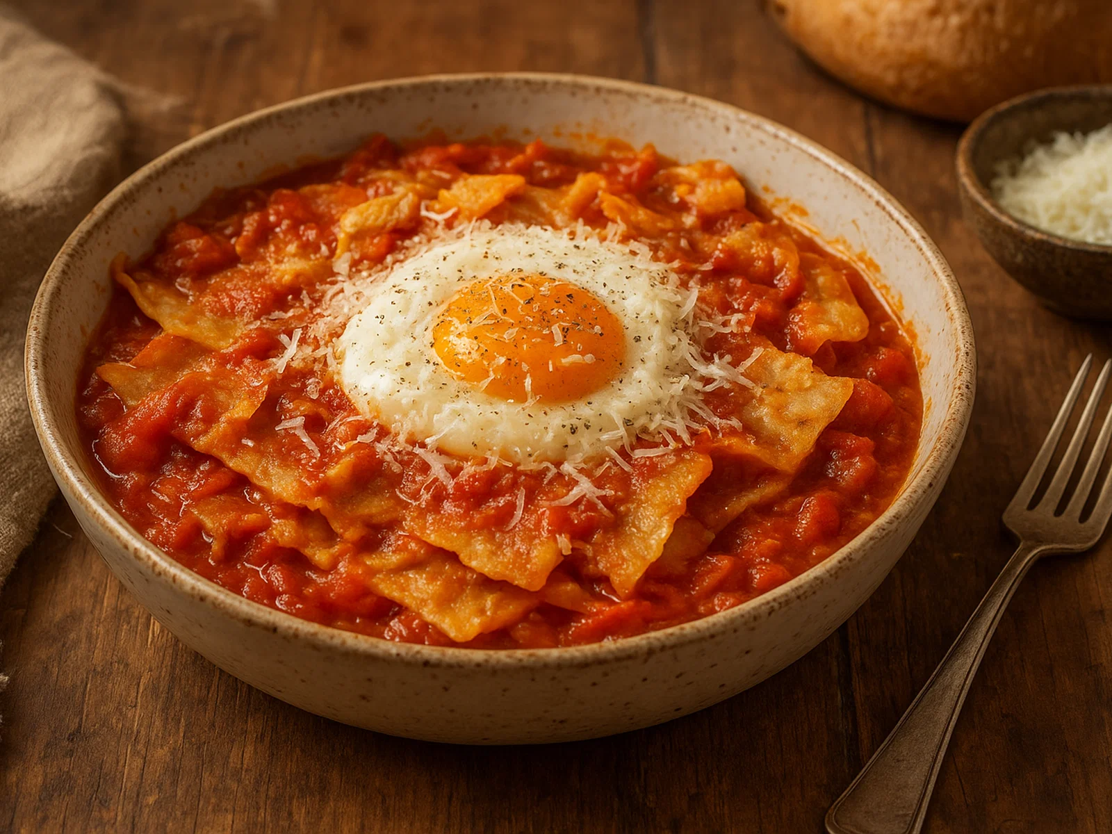 Pane frattau – sardische Brotspeise mit Tomate, Ei und Pecorino