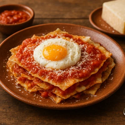Frattau con uovo in camicia (Pane frattau mit pochiertem Ei)
