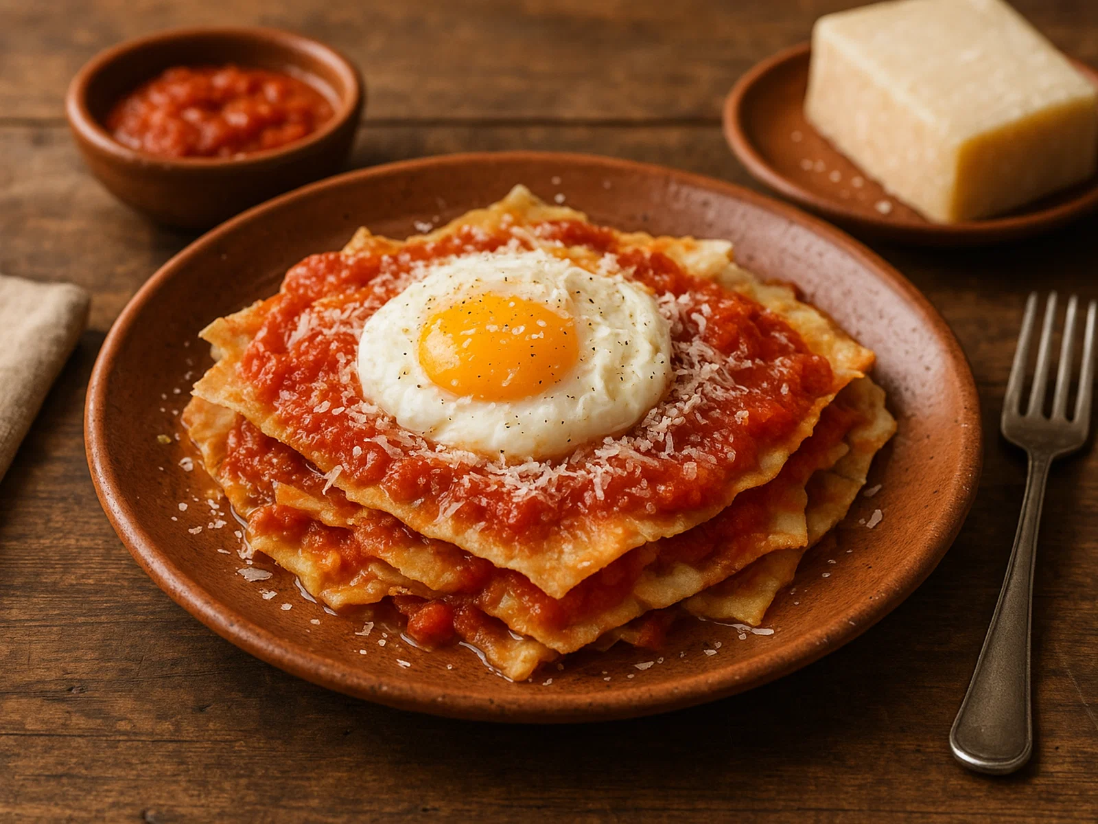 Frattau con uovo in camicia (Pane frattau mit pochiertem Ei)