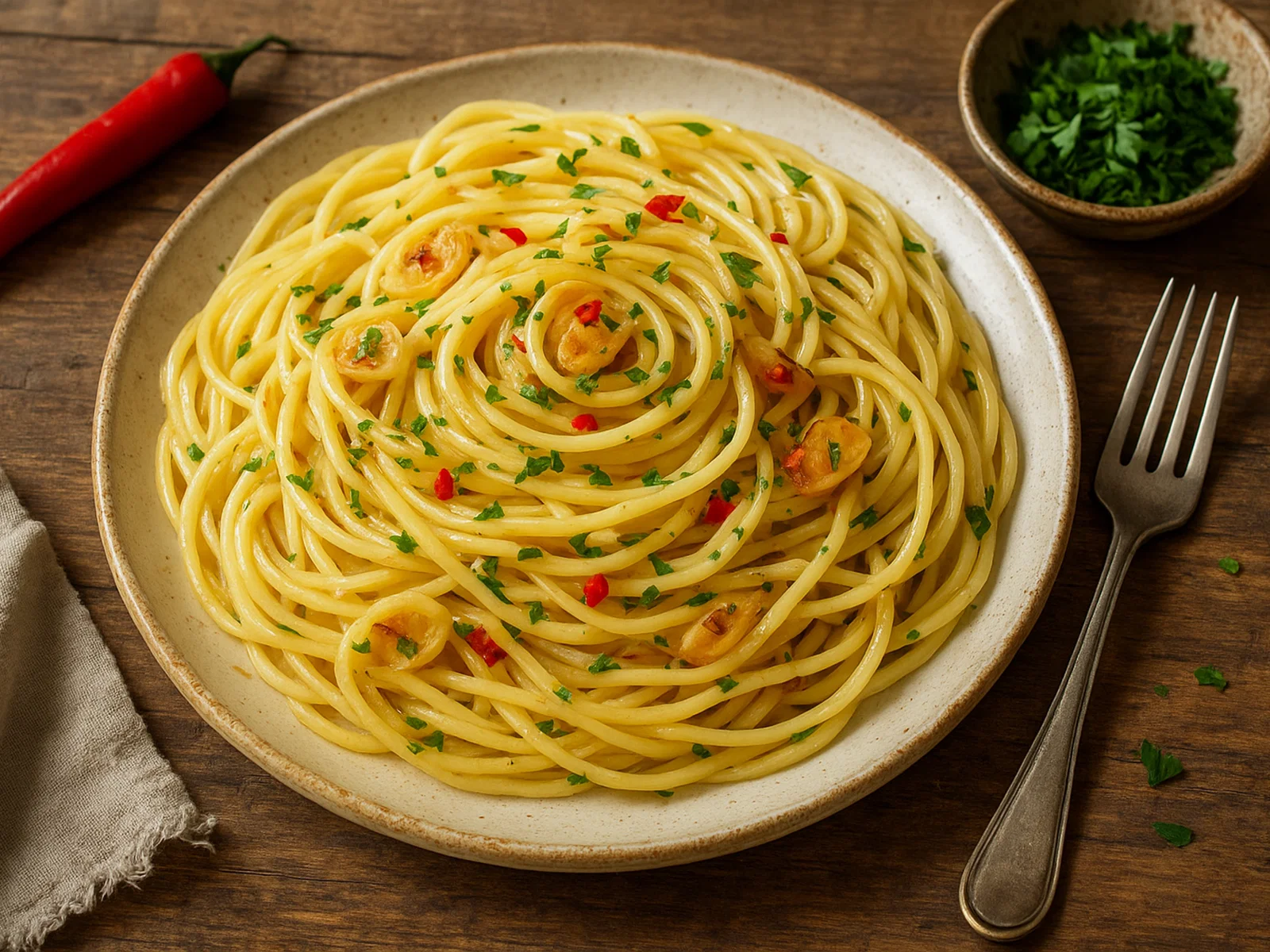 Spaghetti aglio e olio mit Chili